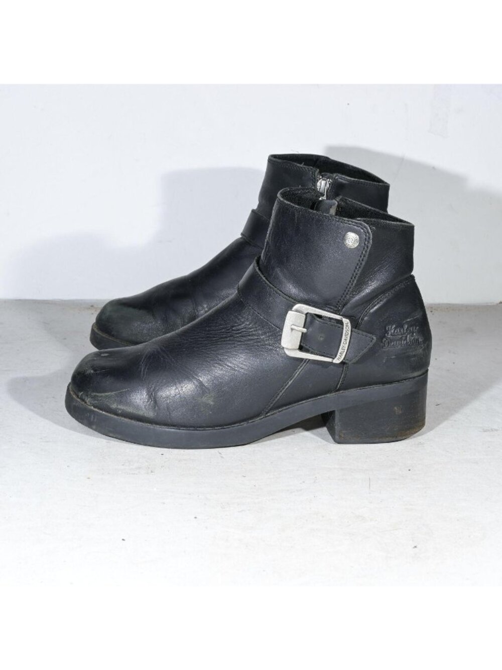 Harley Davidson Black Leather Engineer Ankle Boots Inside Zip Moto Biker Women's